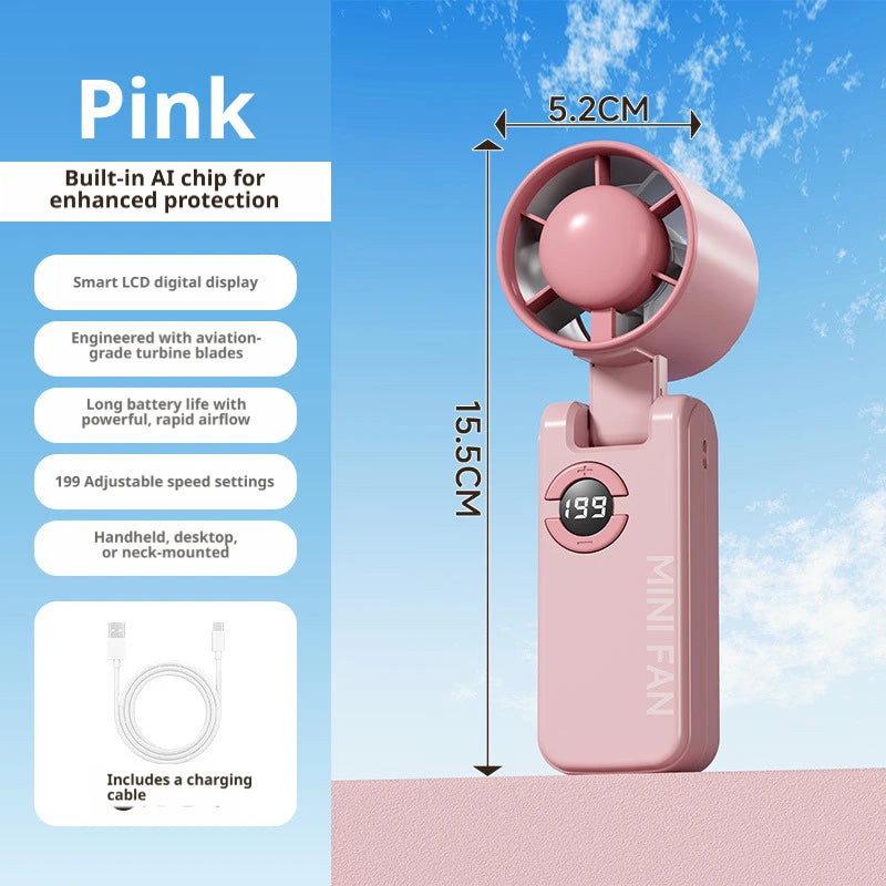 Portable Turbo Handheld Fan USB Rechargeable LED Display