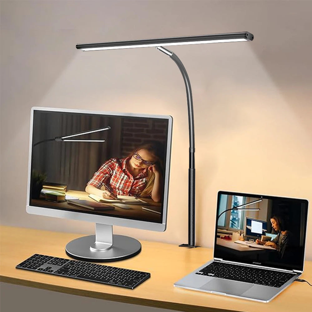 Home Office LED Desk Lamp Double Head Dimming 3 Color Mode