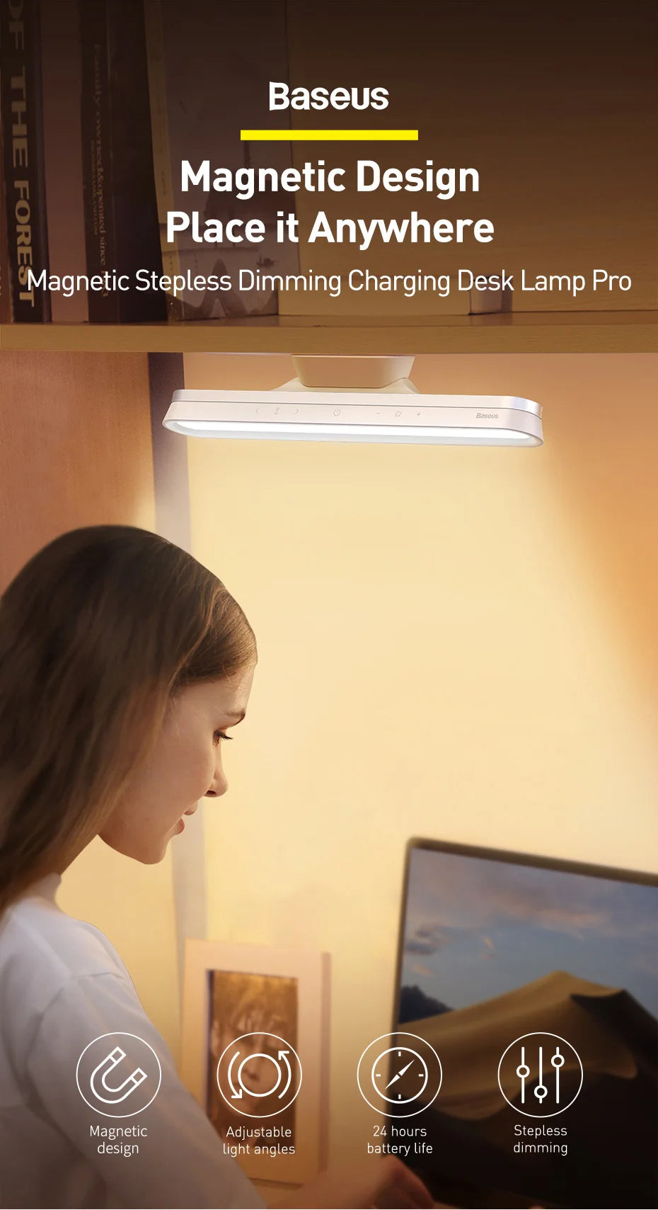 Baseus Magnetic Desk Lamp Rechargeable LED Dimming Light