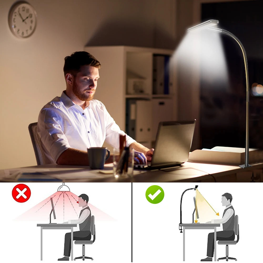 Home Office LED Desk Lamp Double Head Dimming 3 Color Mode