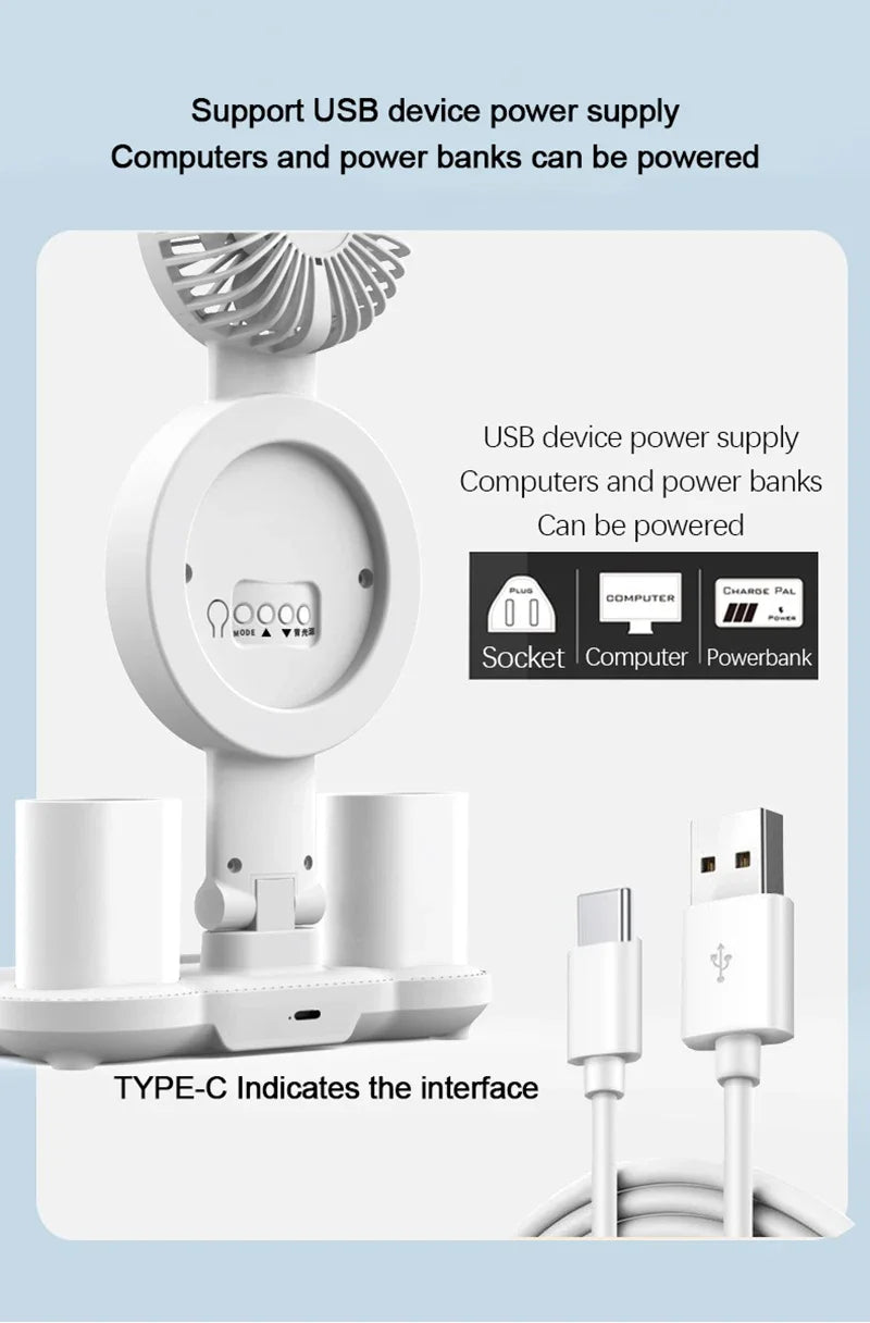 LED Table Lamp Fan Clock Display Night Light Brightness
