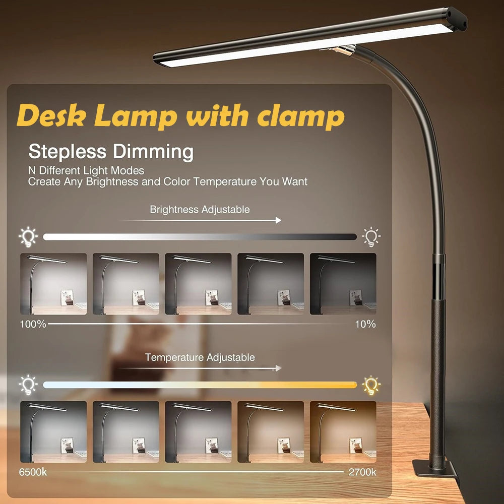 Home Office LED Desk Lamp Double Head Dimming 3 Color Mode