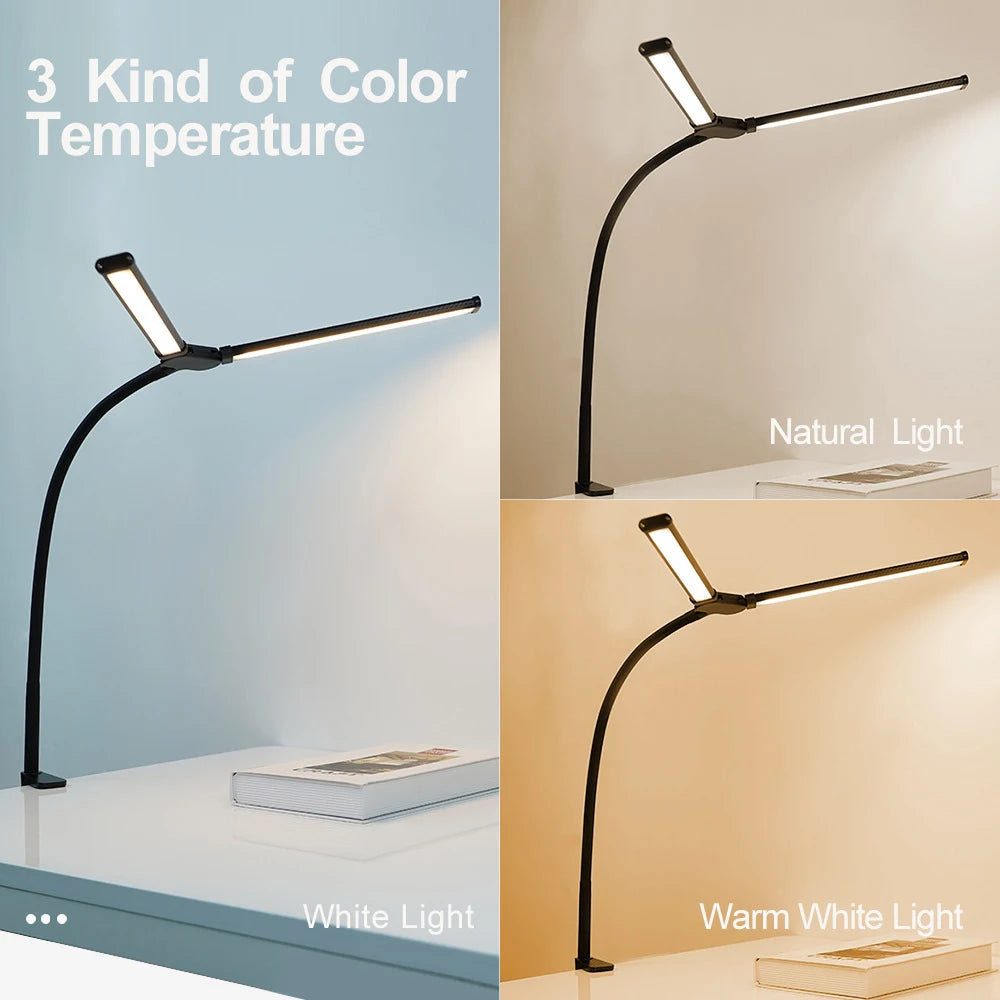 Home Office LED Desk Lamp Double Head Dimming 3 Color Mode