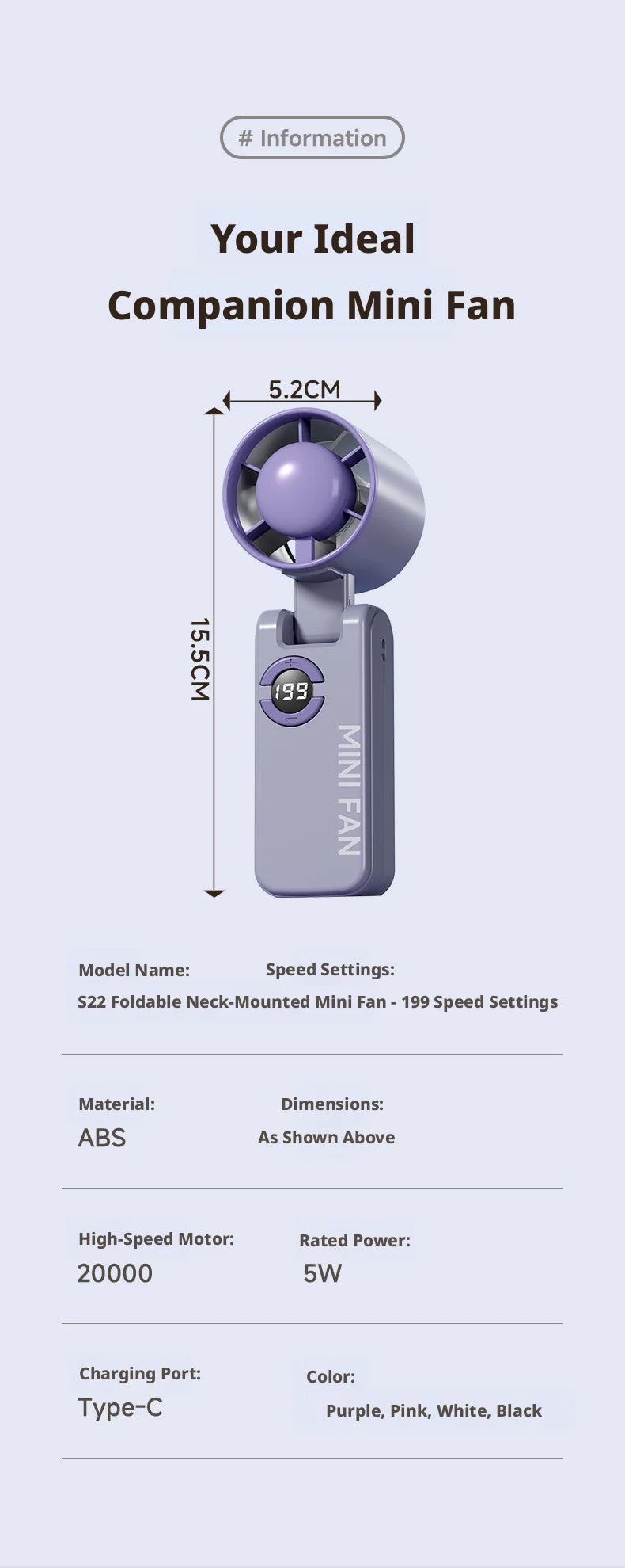 Portable Turbo Handheld Fan USB Rechargeable LED Display
