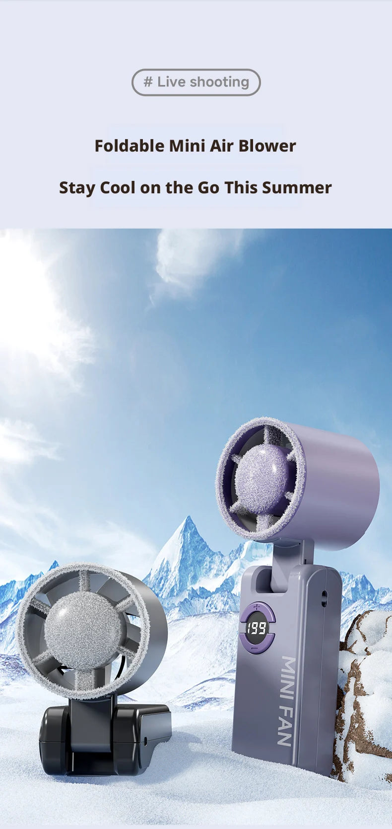 Portable Turbo Handheld Fan USB Rechargeable LED Display