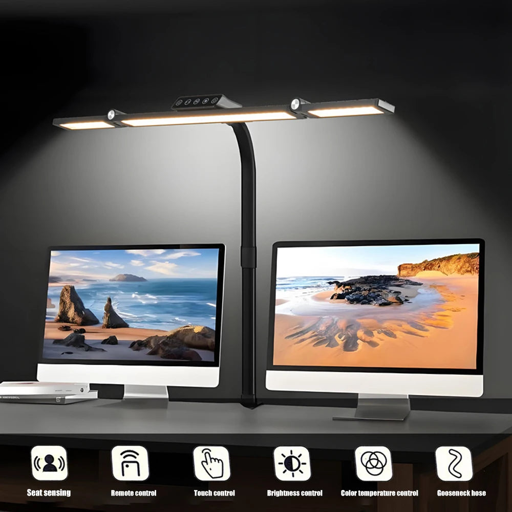 Home Office LED Desk Lamp Double Head Dimming 3 Color Mode