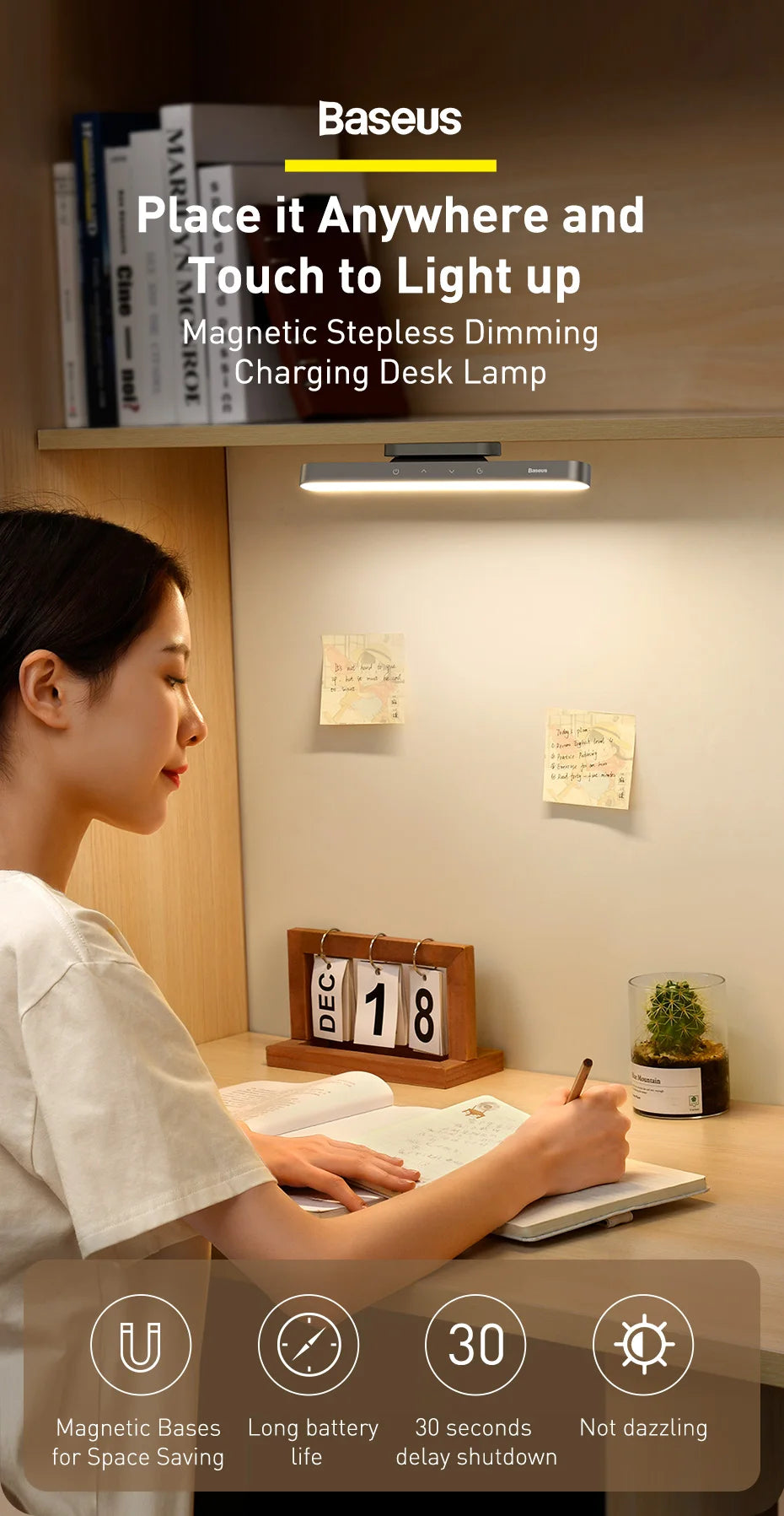 Baseus Magnetic Desk Lamp Rechargeable LED Dimming Light