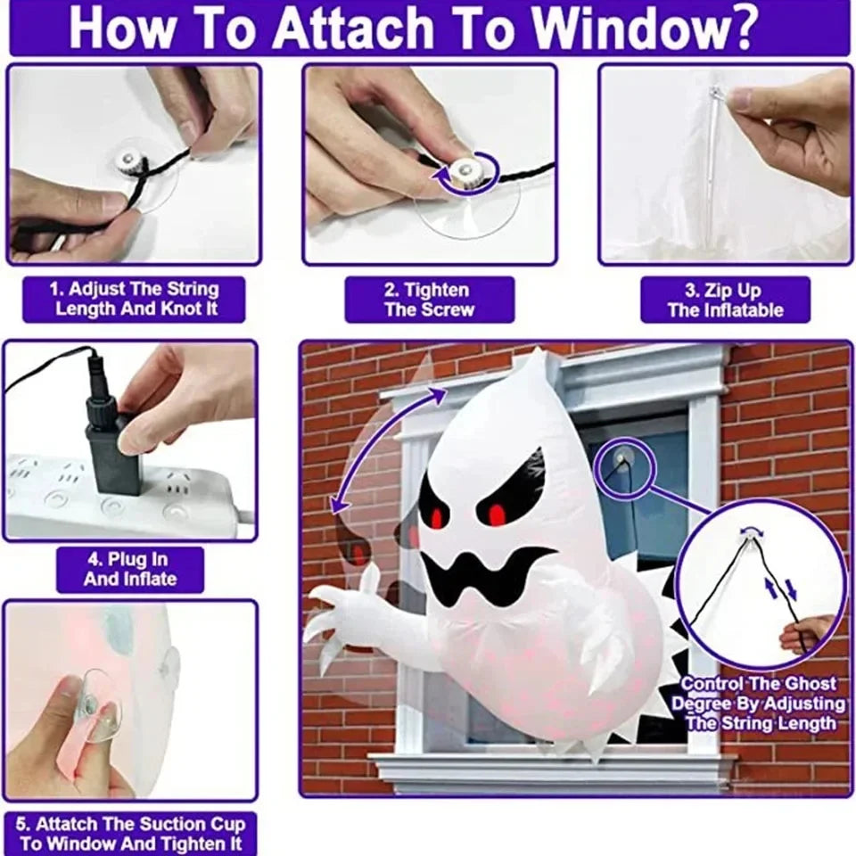 1Pc 1.4m Halloween Ghost Scary Inflatable Giant Blow Up Foldable Phantom Unique Coming Party Outside Yard Garden Lawn Decor Prop