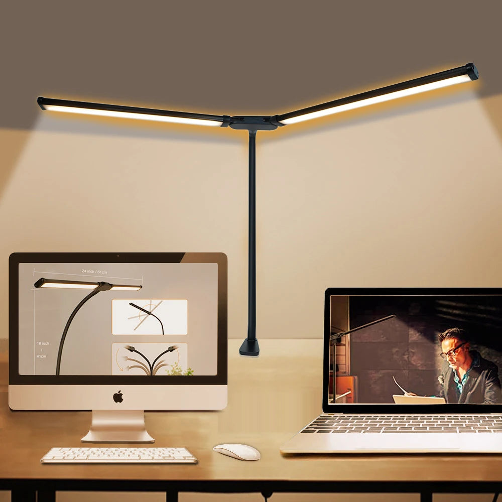 Home Office LED Desk Lamp Double Head Dimming 3 Color Mode