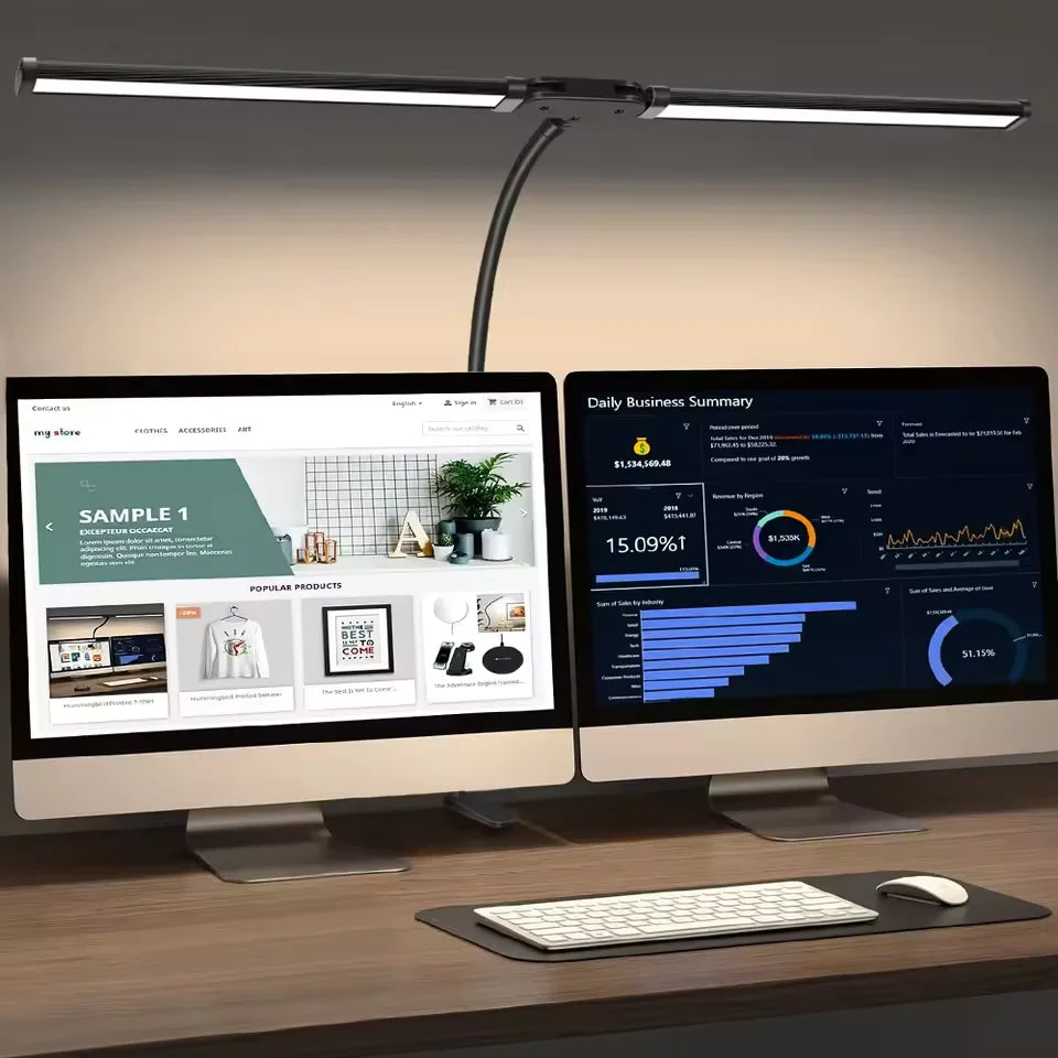 Home Office LED Desk Lamp Double Head Dimming 3 Color Mode