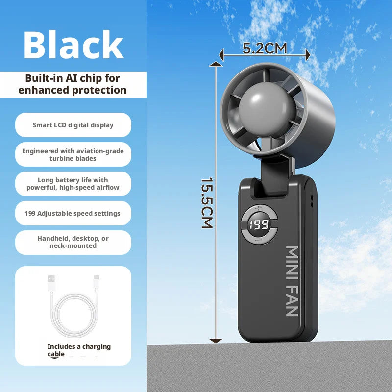 Portable Turbo Handheld Fan USB Rechargeable LED Display