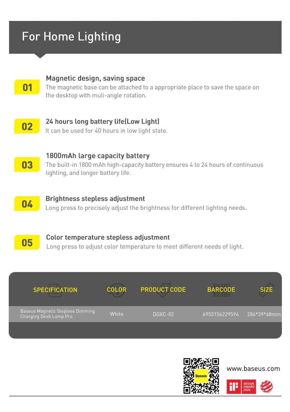 Baseus Magnetic Desk Lamp Rechargeable LED Dimming Light