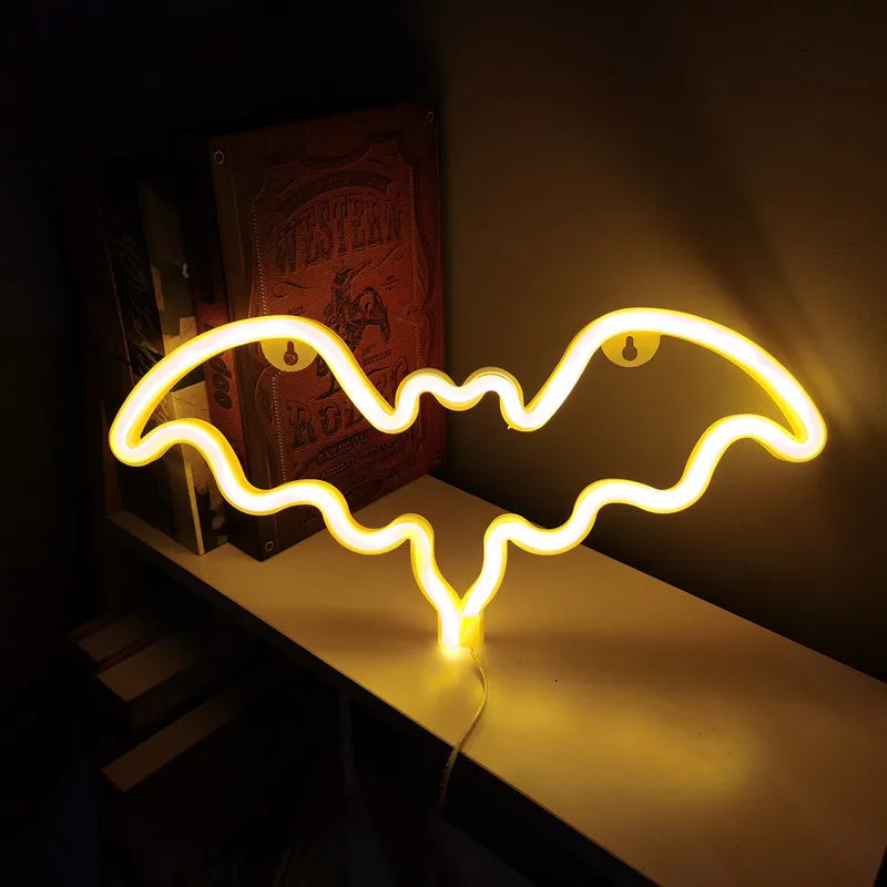 Neon Light Party LED Bat Colorful LED Light for Bedroom Decor Neon Sign Wallpaper Halloween Hang Decoration