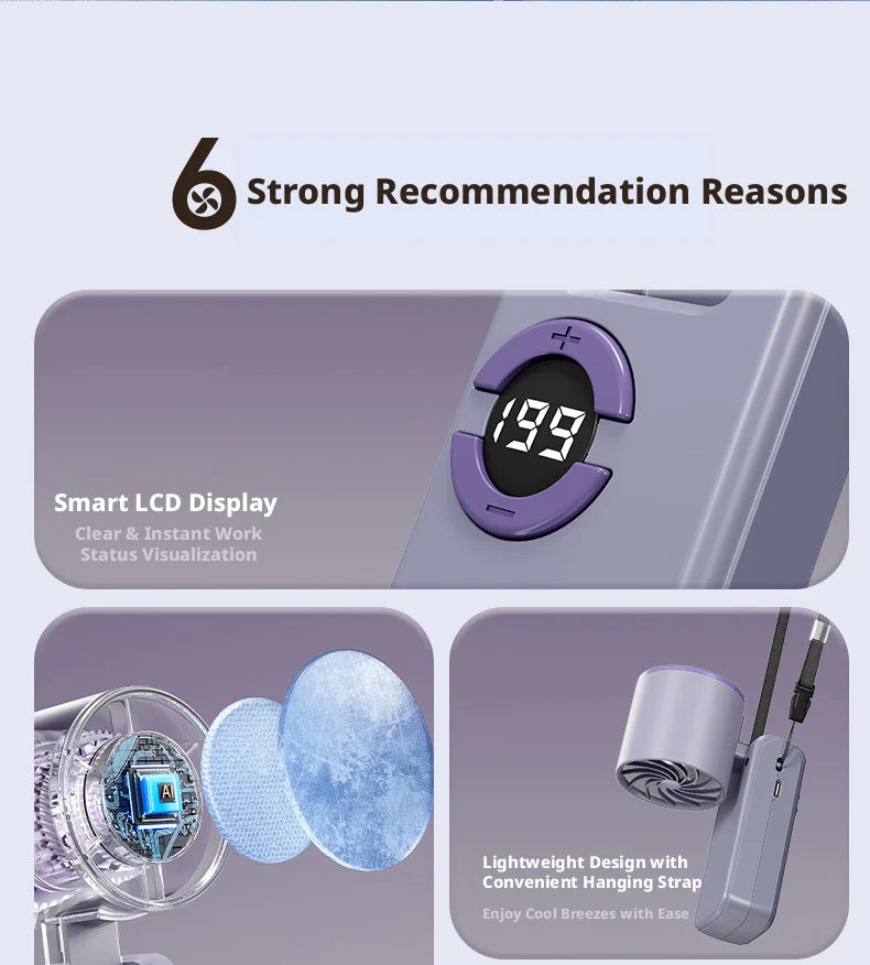 Portable Turbo Handheld Fan USB Rechargeable LED Display