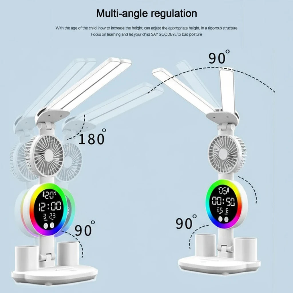 LED Table Lamp Fan Clock Display Night Light Brightness