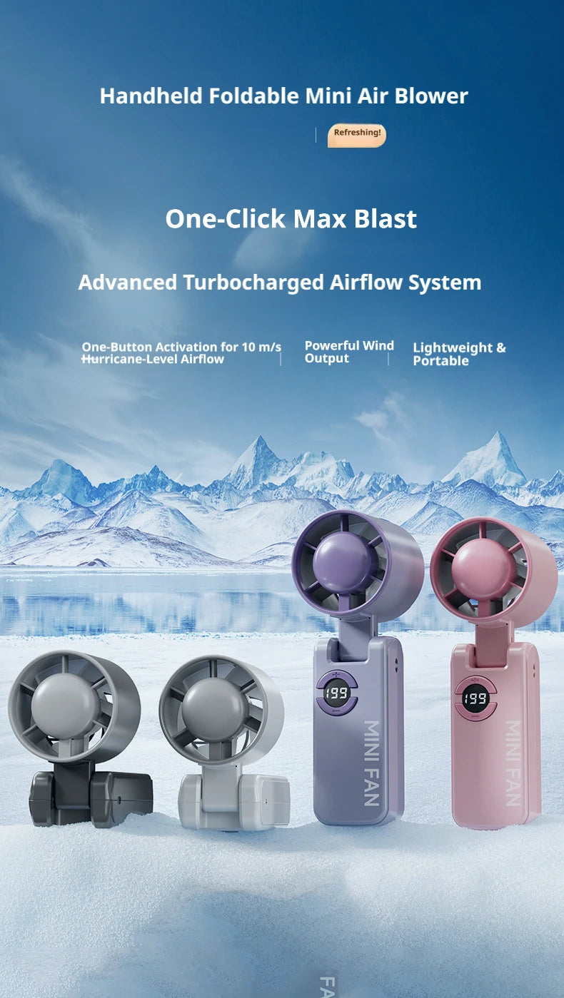 Portable Turbo Handheld Fan USB Rechargeable LED Display