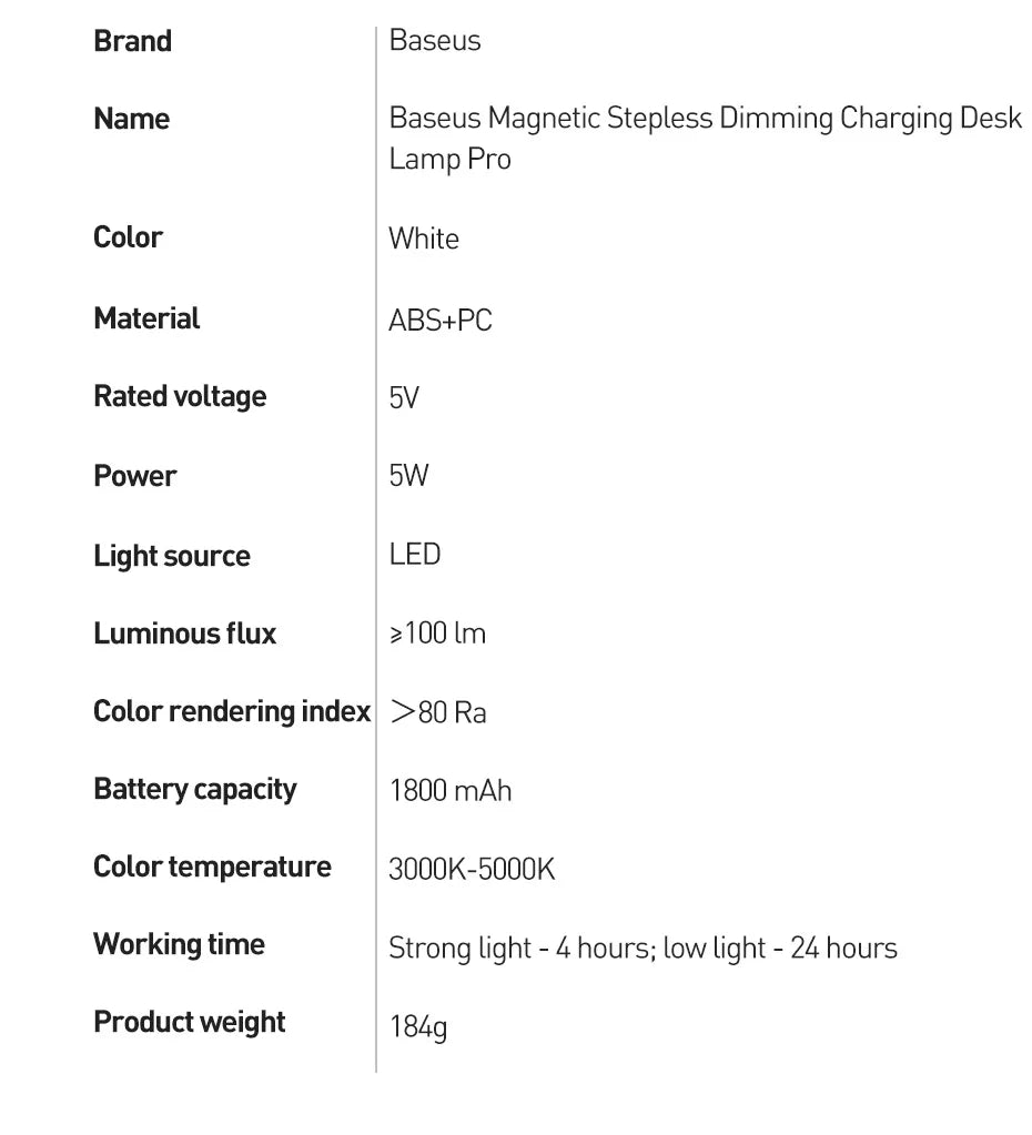 Baseus Magnetic Desk Lamp Rechargeable LED Dimming Light