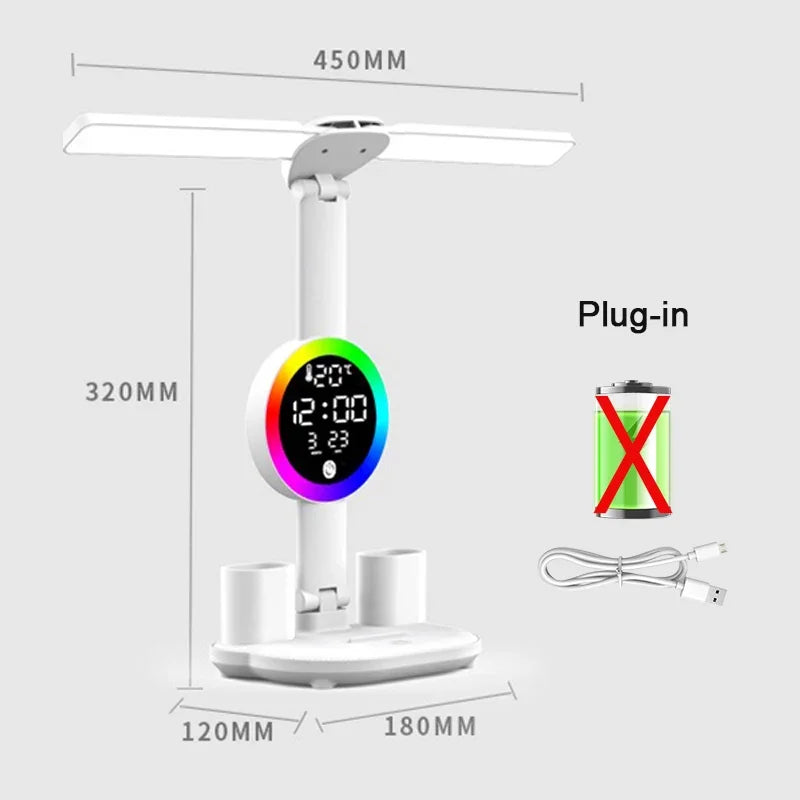 LED Table Lamp Fan Clock Display Night Light Brightness
