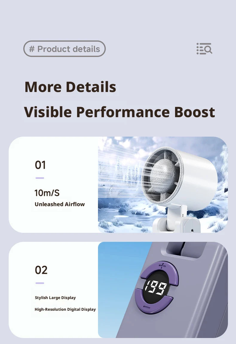 Portable Turbo Handheld Fan USB Rechargeable LED Display