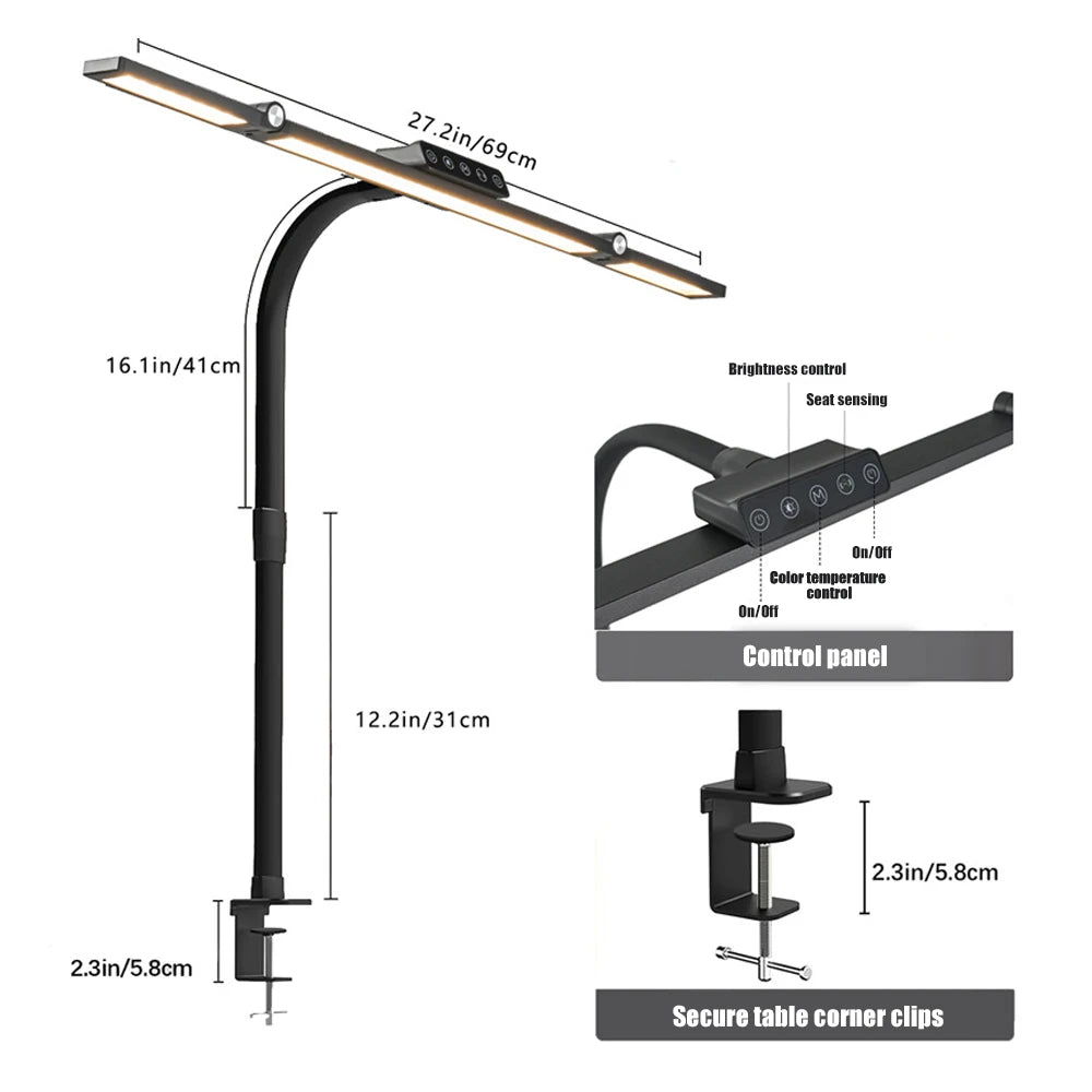 Home Office LED Desk Lamp Double Head Dimming 3 Color Mode