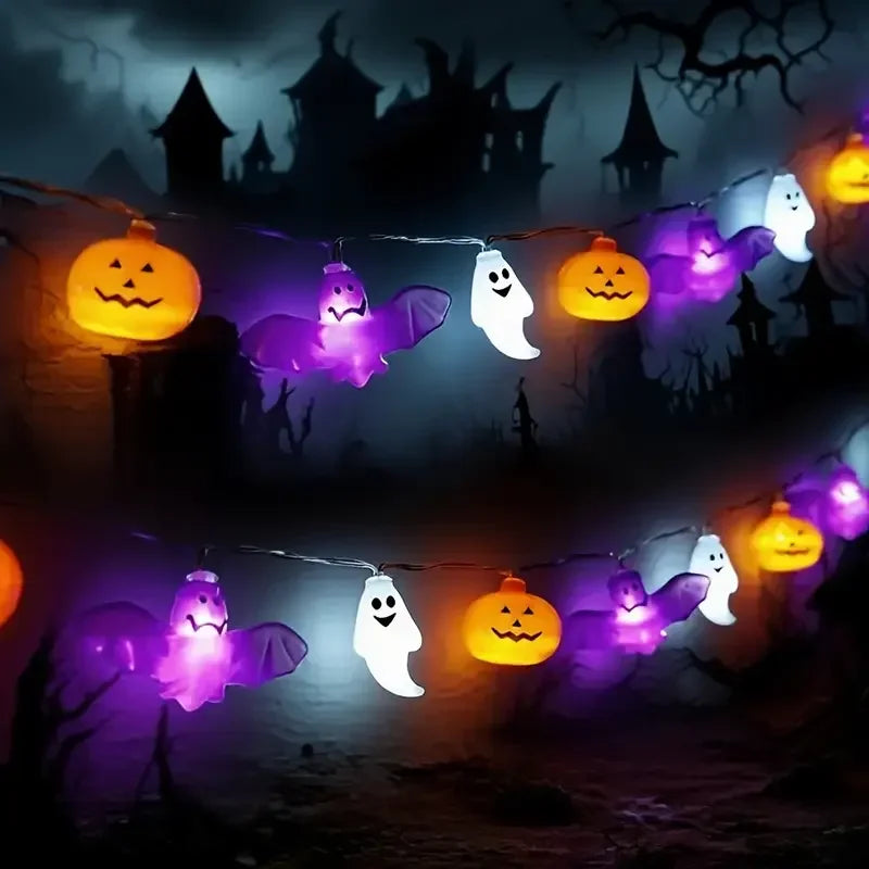 1PC 10/20/40LEDS Halloween String Lights Battery Operated Pumpkin Bat Ghost Indoor Home Courtyard Halloween Decorative Lights