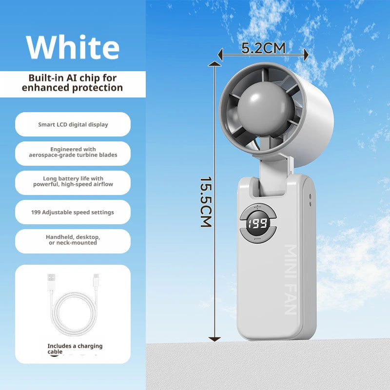 Portable Turbo Handheld Fan USB Rechargeable LED Display
