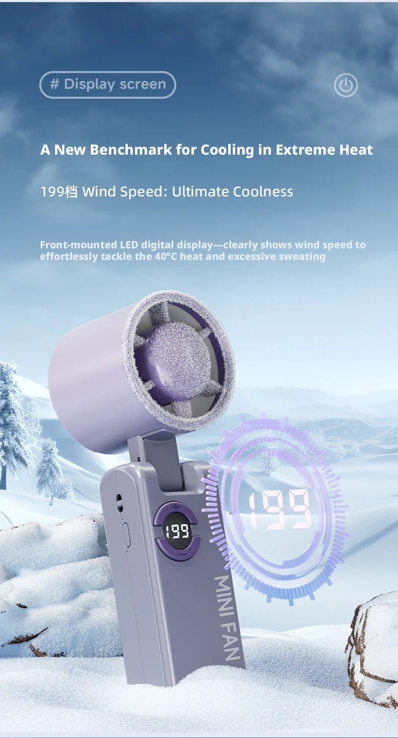 Portable Turbo Handheld Fan USB Rechargeable LED Display