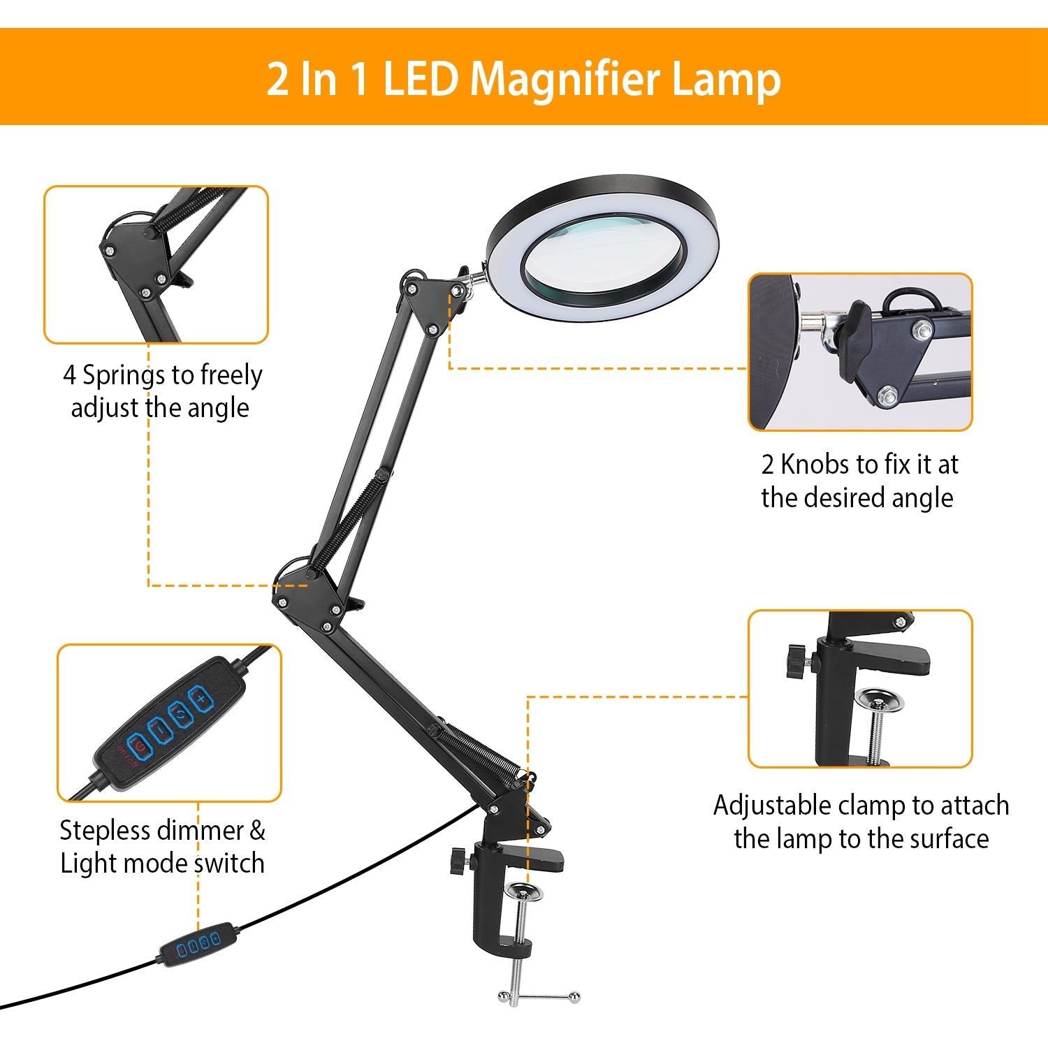 2 in 1 LED Magnifier Desk Lamp for Precision Tasks