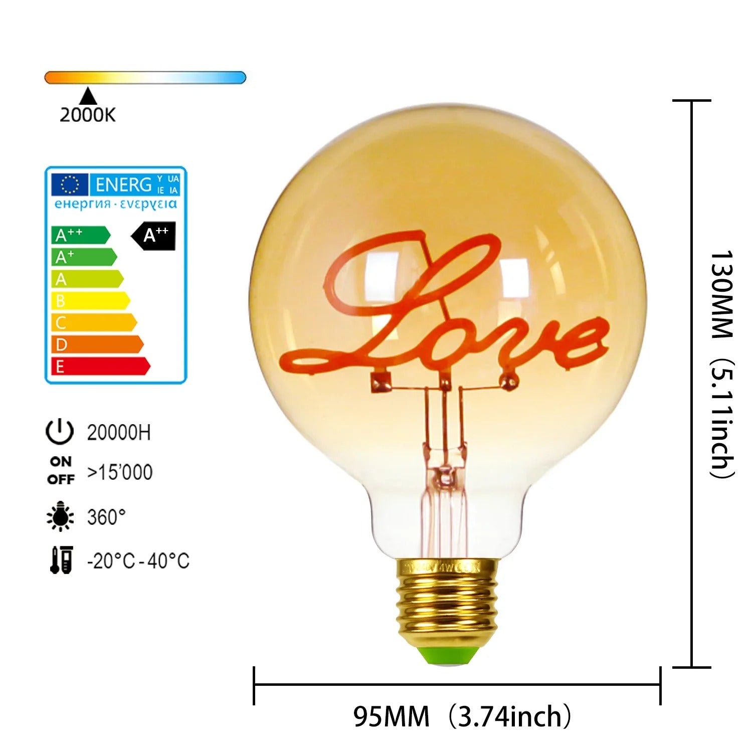 Love Letter Light Home Decor LED Filament Bulb