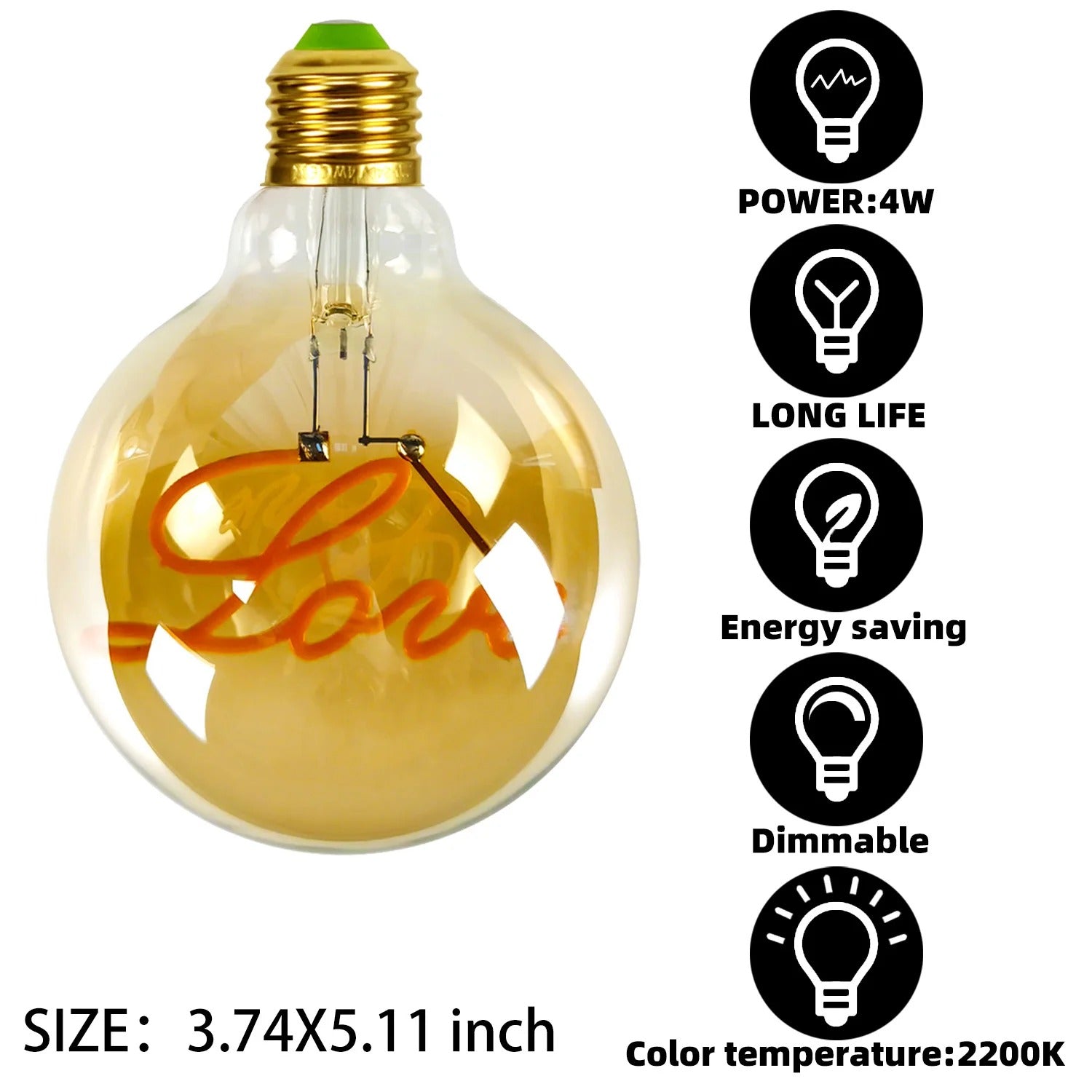 Love Letter Light Home Decor LED Filament Bulb